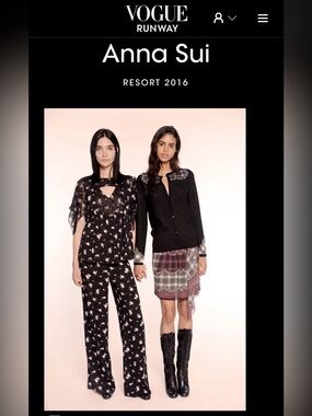 Anna Sui Babydoll Keyhole Top 2016 Resort Black Floral Polka Dot | Size M